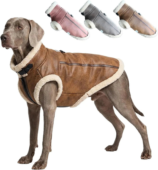 Retro Aviator Dog Jacket Faux Leather Sherpa Coat XS-3XL Winter