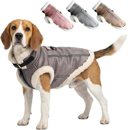 Retro Aviator Dog Jacket – Faux Leather Sherpa Coat