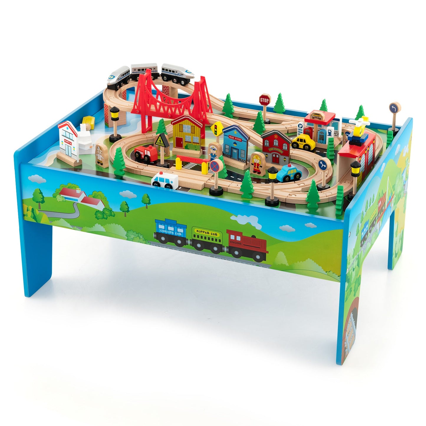 80-Piece Wooden Train Set and Table