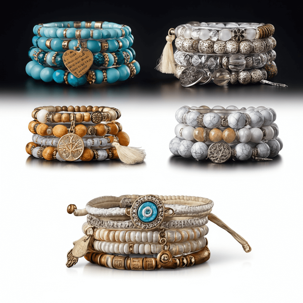 Bohemian Beaded Bracelet Set for Women & Men Handmade Stretch Stackable Bracelets