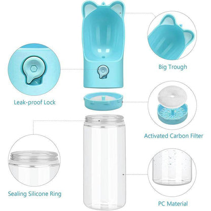 Portable Dog Water Bottle with Carbon Filter - 13.5oz Leak-Proof Pet Travel Water Dispenser | Lightweight Walking & Hiking Bottle