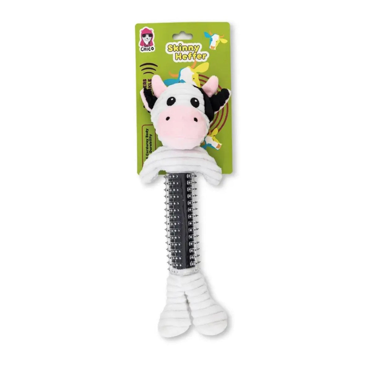 Country Living Black & White Cow Plush Dog Toy with Textured Rubber