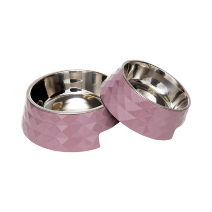 Country Living Set of 2 Diamond Twill Melamine Dog Bowls with Removable Stainless Steel Inserts – Wood Rose