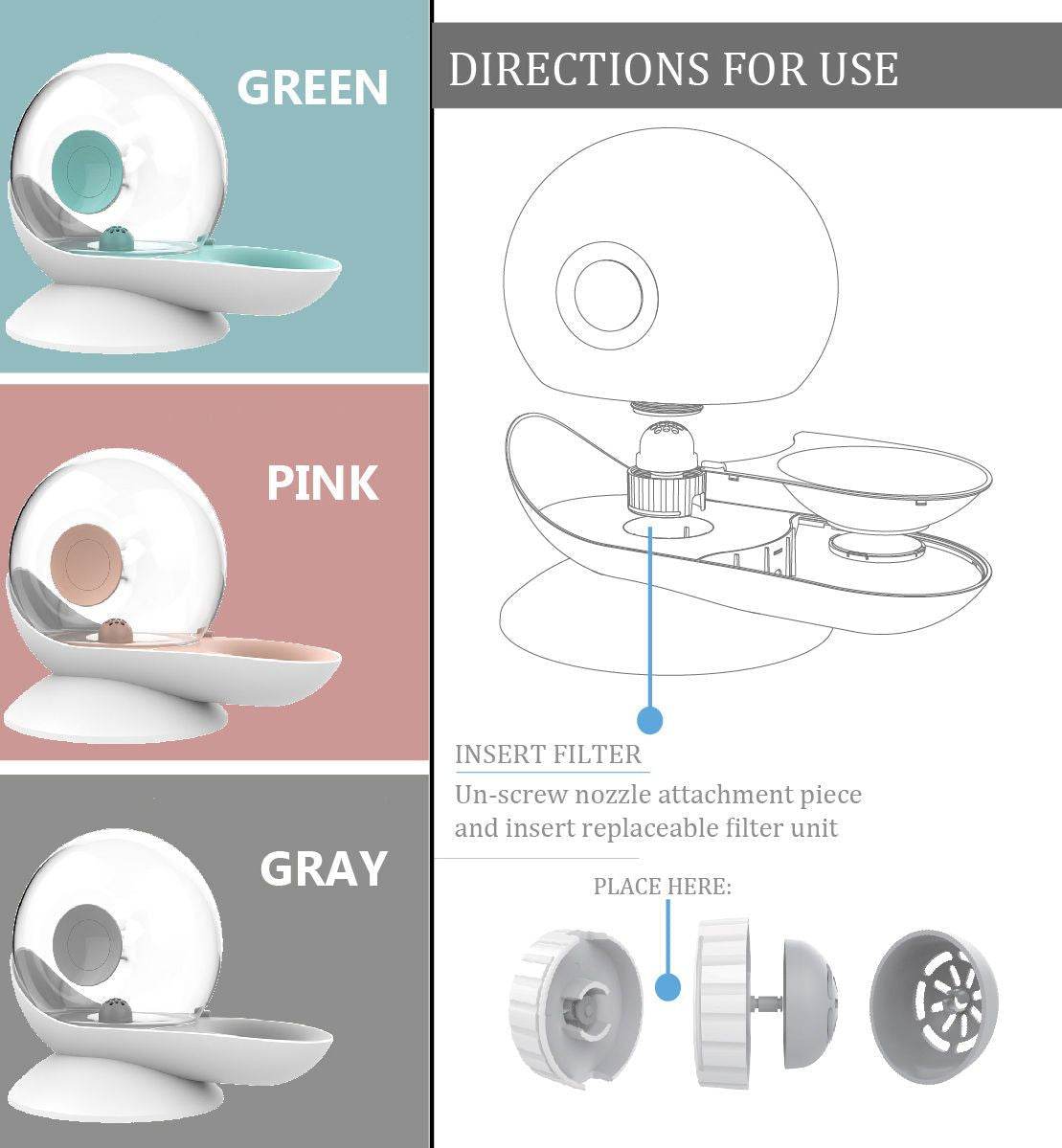 Auto-Myst Automatic Gravity Pet Water Dispenser - 2-in-1 Filtered Water & Food Bowl System with 2.8L Capacity