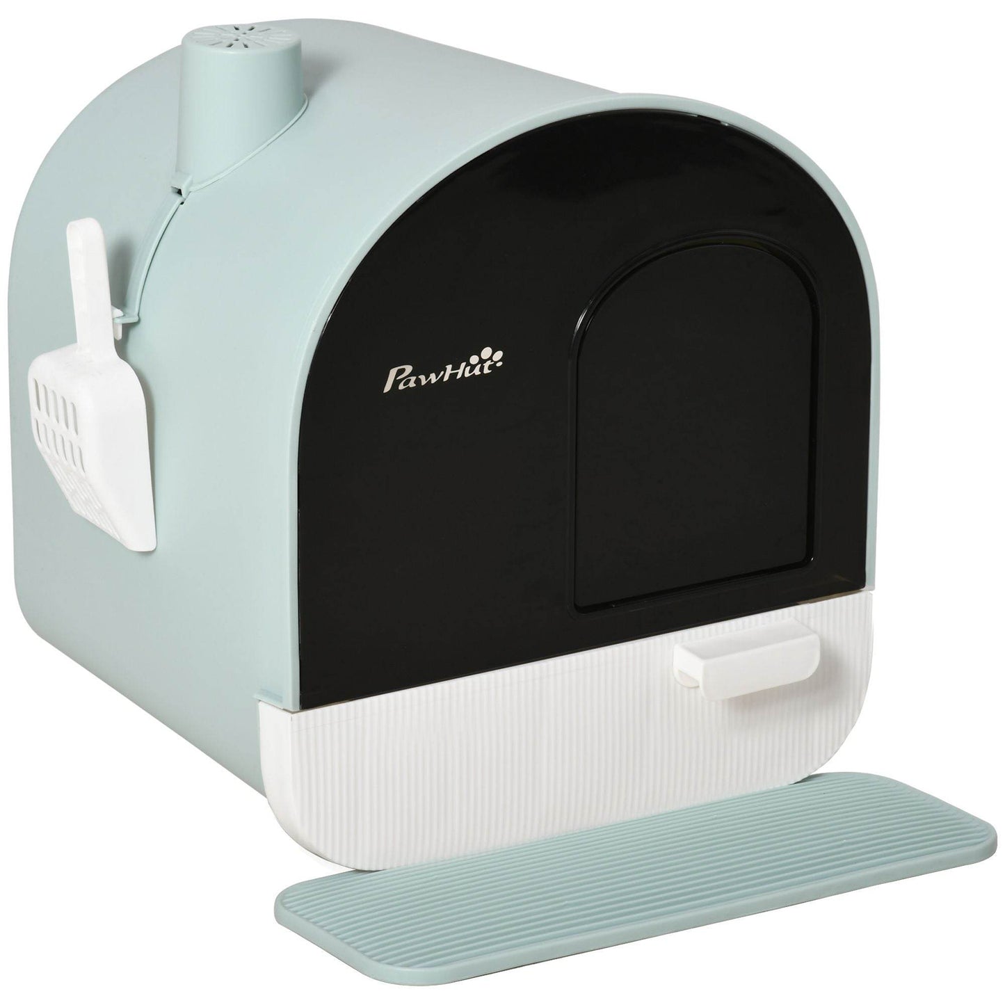 Covered Cat Litter Box with Odor Filter - Complete Privacy Kit with Tray, Scoop & Mat | Green Hooded Litter House
