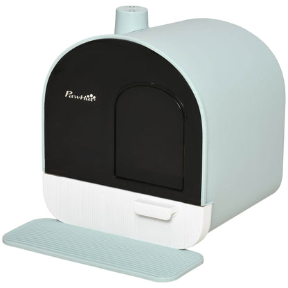 Covered Cat Litter Box with Odor Filter - Complete Privacy Kit with Tray, Scoop & Mat | Green Hooded Litter House